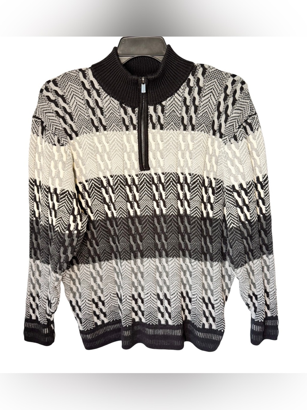 F/X FUSION Men’s Textured 3D Knit Gray Black 1/4 Zip Sweater Sz XL